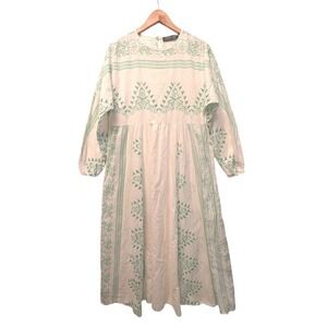Refka Casual White Green Embroidered Cotton Maxi Dress Size 6 Boho Modest